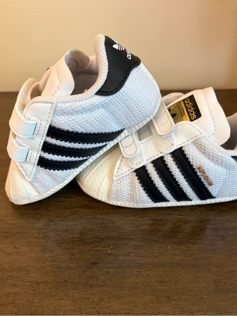 adidas baby White and Black Velcro Three-Stripe Sneakers